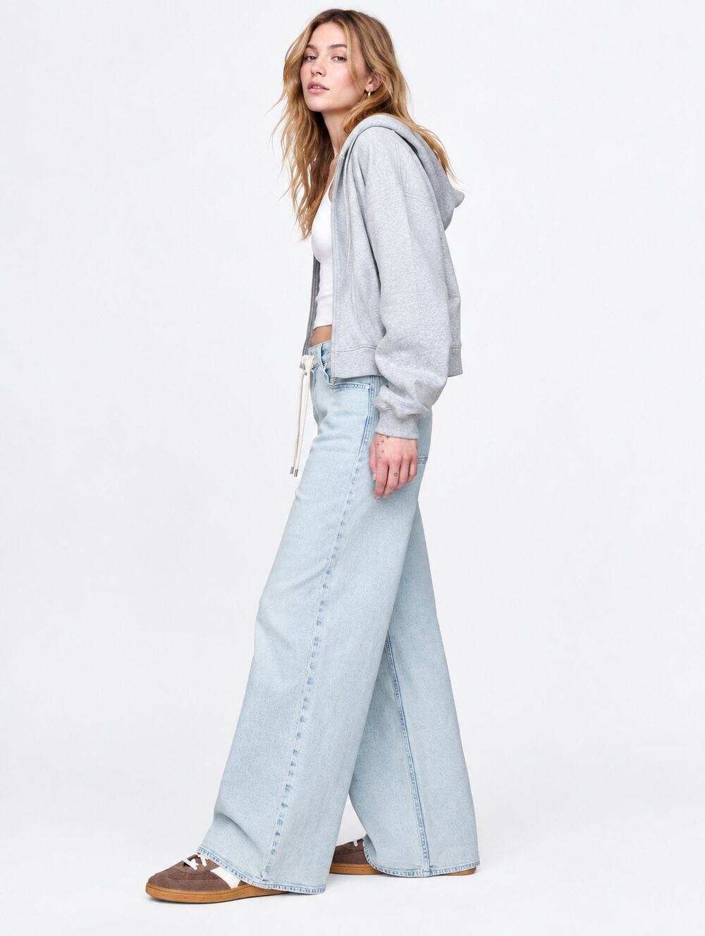 NWT Gap 90s Loose Mid Rise Jeans Light Indigo Drawstring Baggy Wide Leg 27/4s
